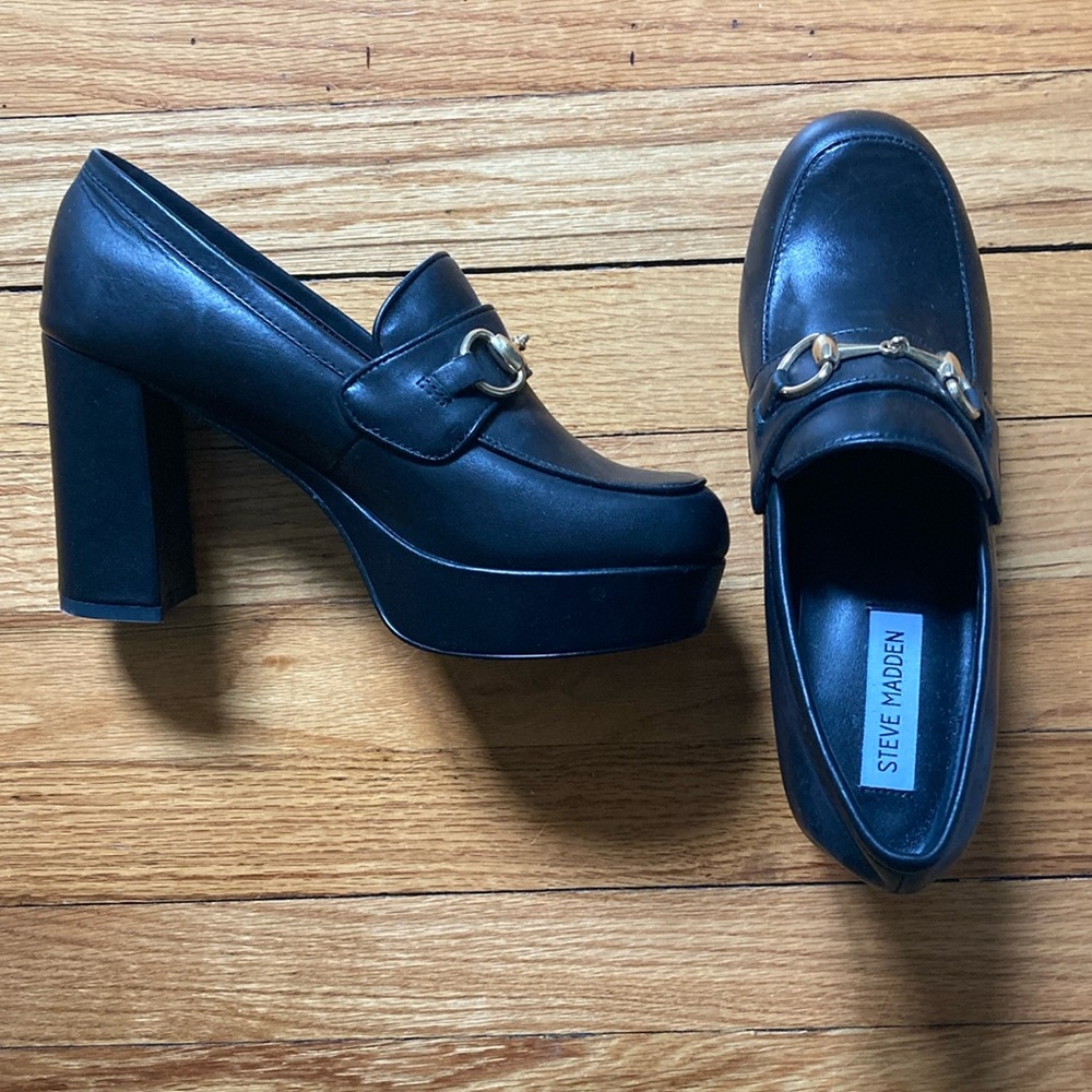 Steve Madden Black Platform Loafers with Chunky Heel